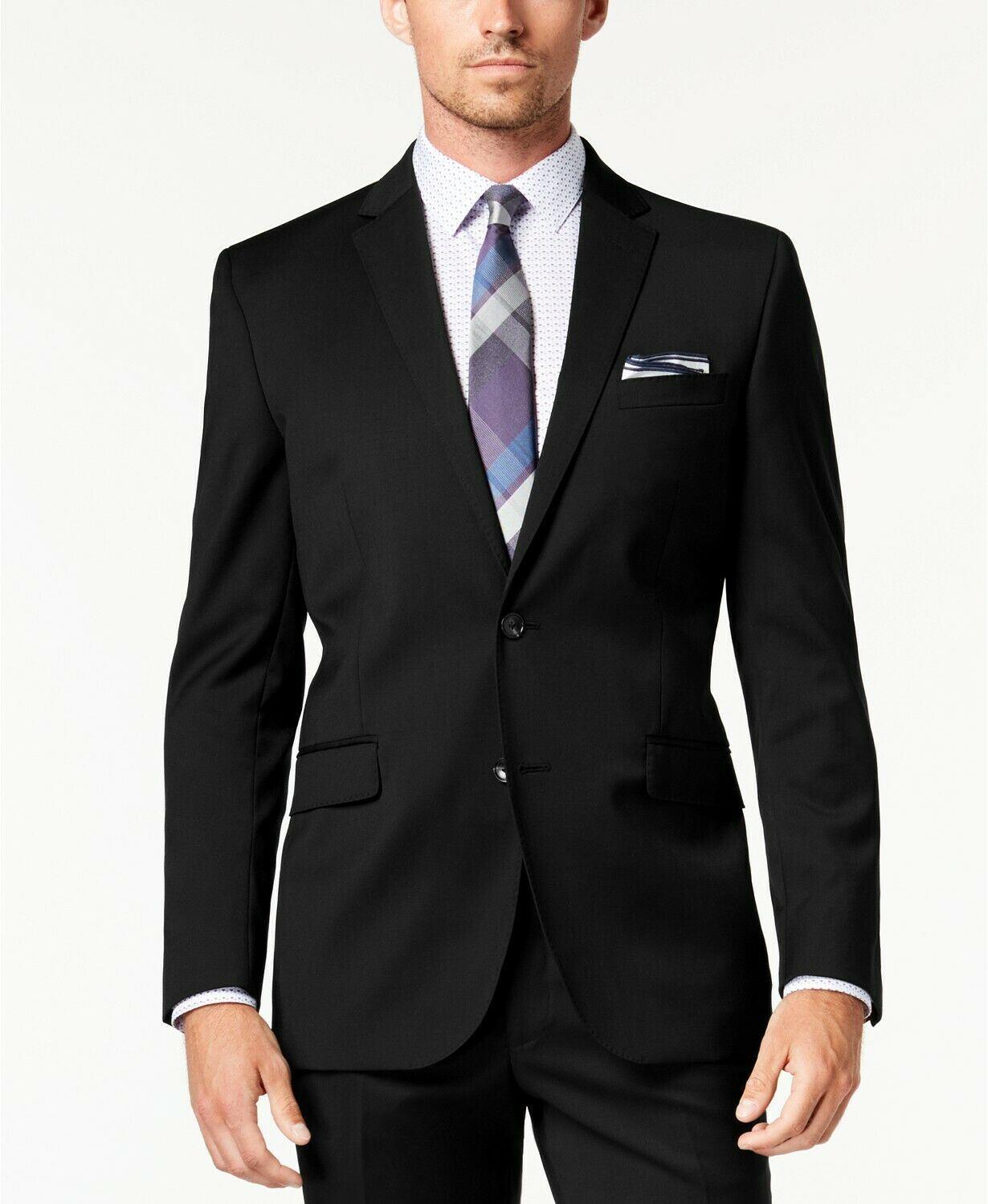 Kenneth Cole Mens Slim fit Suit Jacket Blazer 48 R Black Solid Stretch