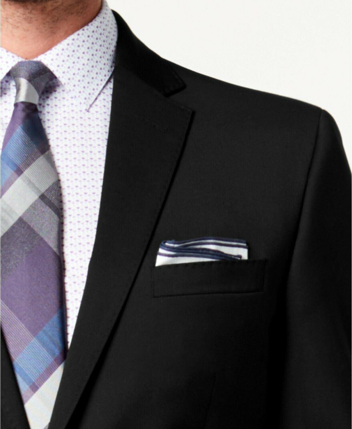 Kenneth Cole Mens Slim fit Suit Jacket Blazer 46 L Black Solid Stretch