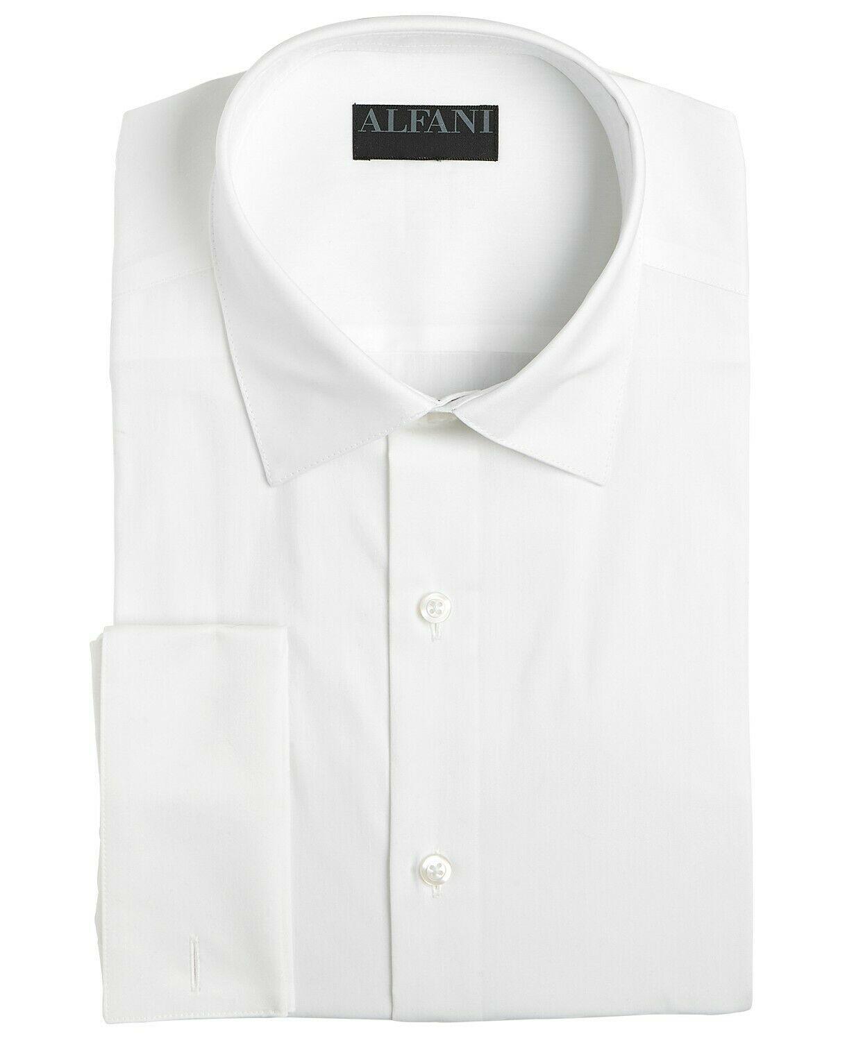 Alfani Mens Slim Fit Alfa Tech Solid White Shirt Sz 17-17.5 34-35