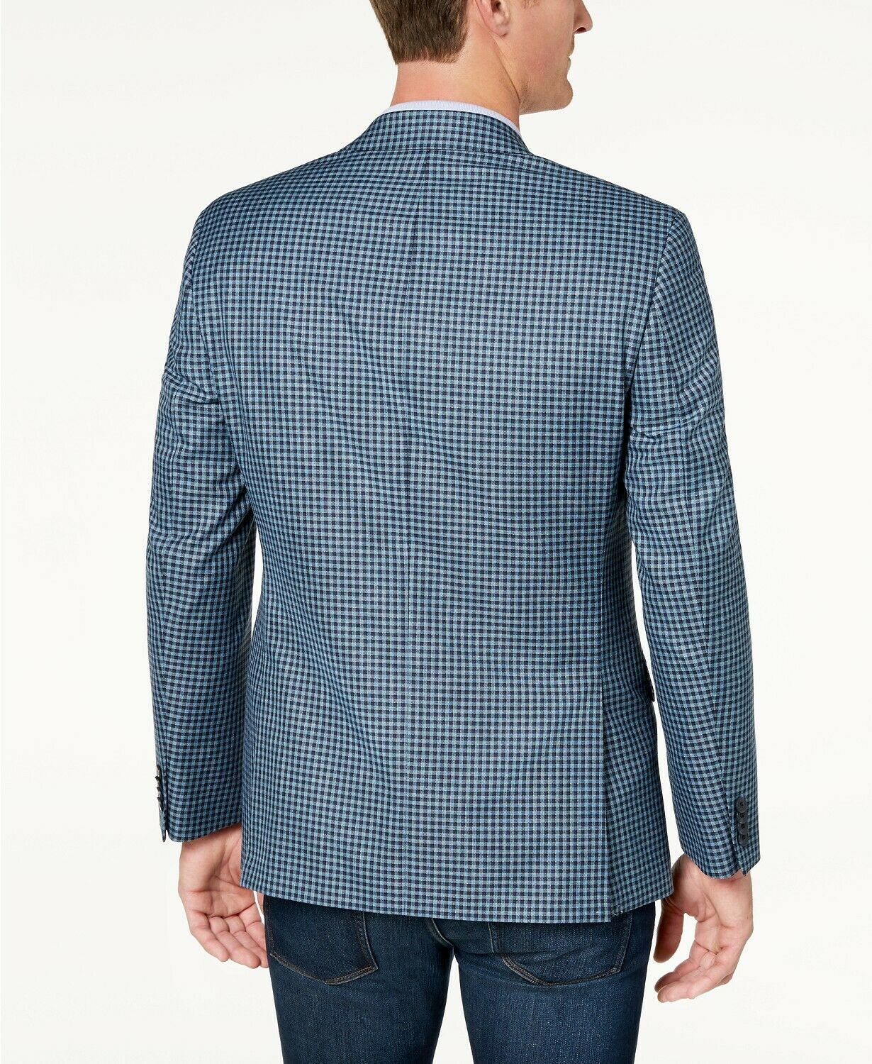 Michael Kors Men's Classic-Fit Blue Check Sport Coat 44L Plaid Blazer