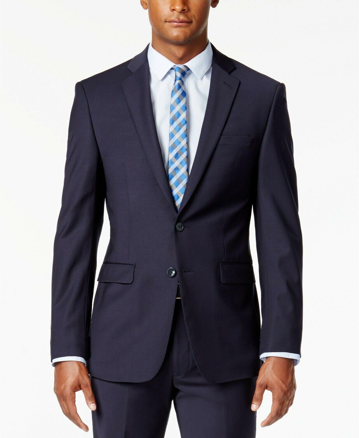 Calvin Klein Mens Slim fit Suit Jacket Blazer 44 R Navy Blue Solid Stretch