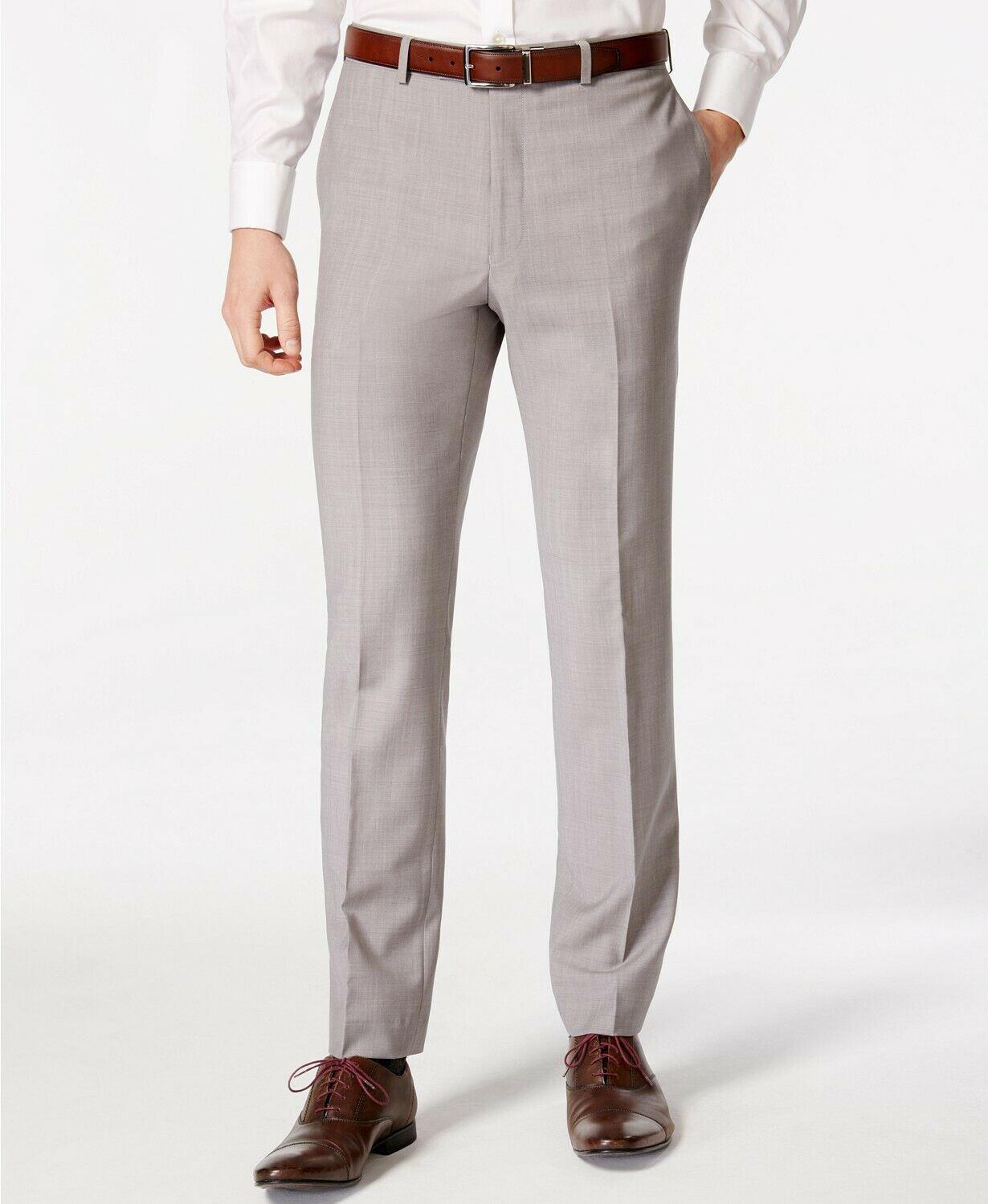 Calvin Klein Mens Classic fit Wool Dress Pants 34 / 32 Gray Solid