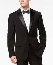 Calvin Klein Mens Slim fit Wool Tuxedo Jacket Blazer 40 L Black Solid Stretch
