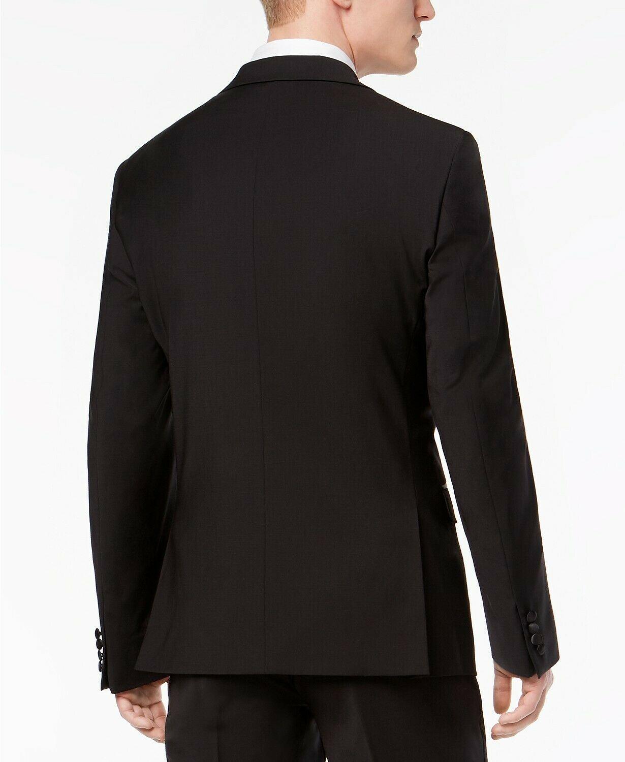 Calvin Klein Mens Slim fit Tuxedo Suit Jacket Blazer 46 L Black Solid Stretch