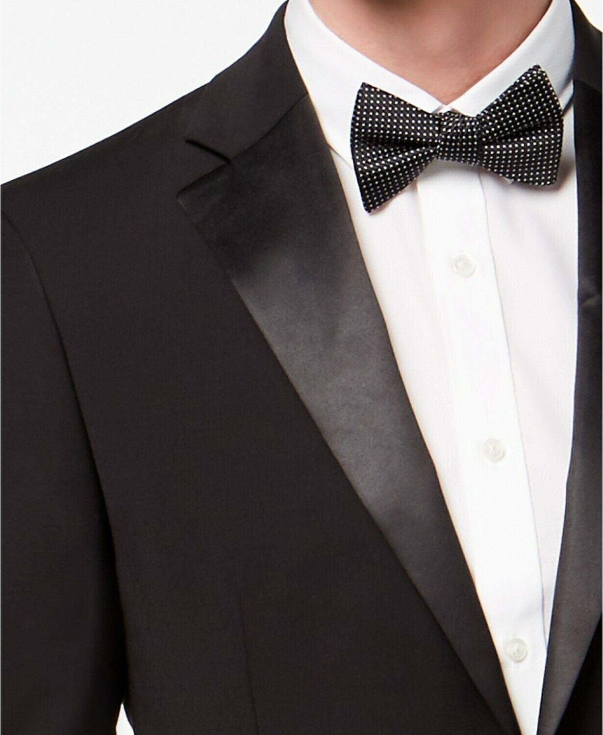 Calvin Klein Mens Slim fit Wool Tuxedo Jacket Blazer 40 L Black Solid Stretch