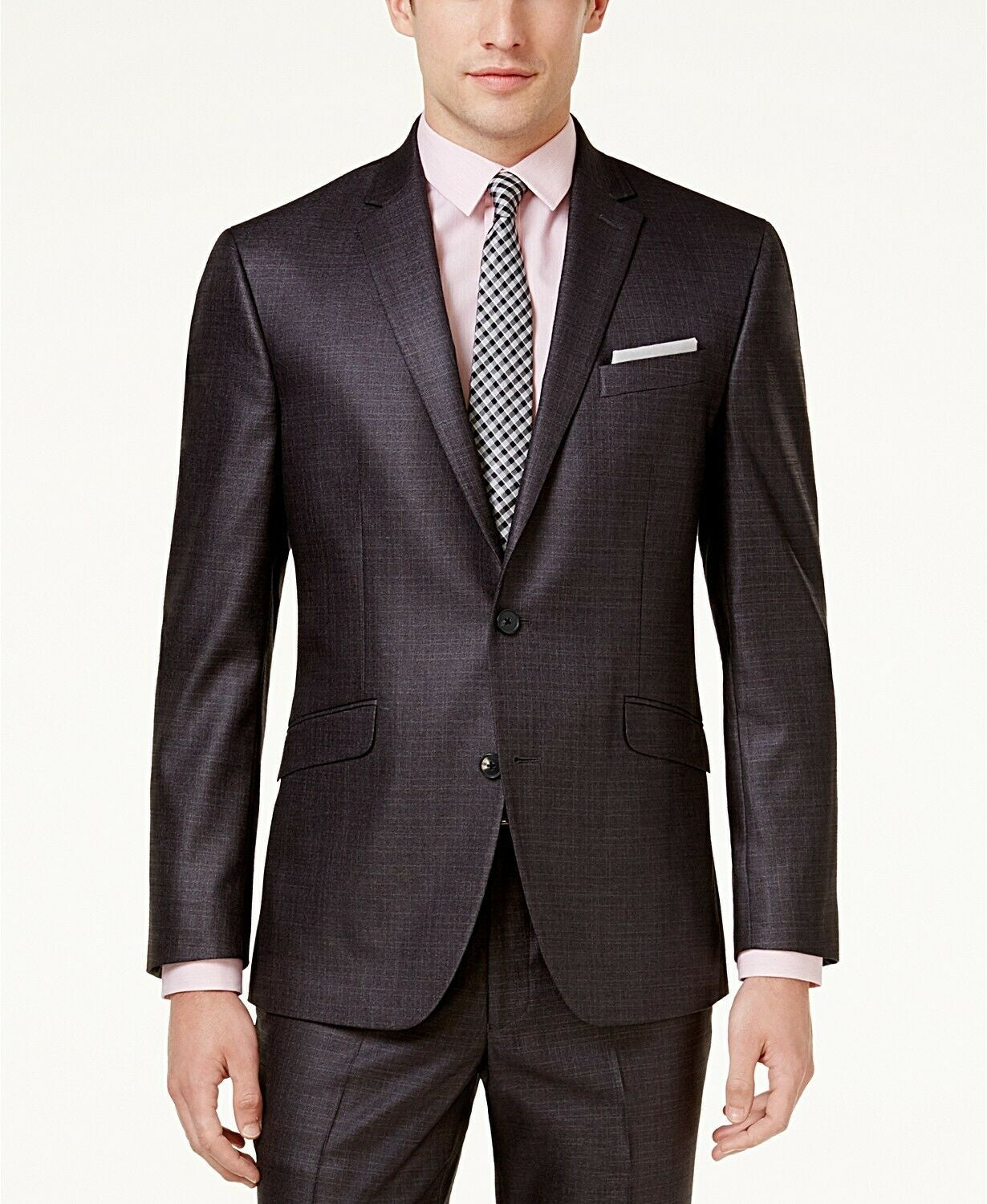 Kenneth Cole Mens Slim fit 2 Piece Suit 48 R / 42 Waist Dark Grey Solid Stretch