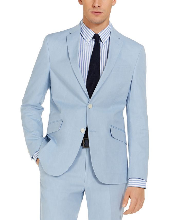 Kenneth Cole Men's Slim-Fit Stretch Chambray Suit Jacket 44L Blue