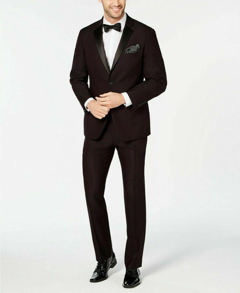 Perry Ellis Men's Slim-Fit Stretch Wrinkle Resistant Tuxedo Jacket Burgundy 48R