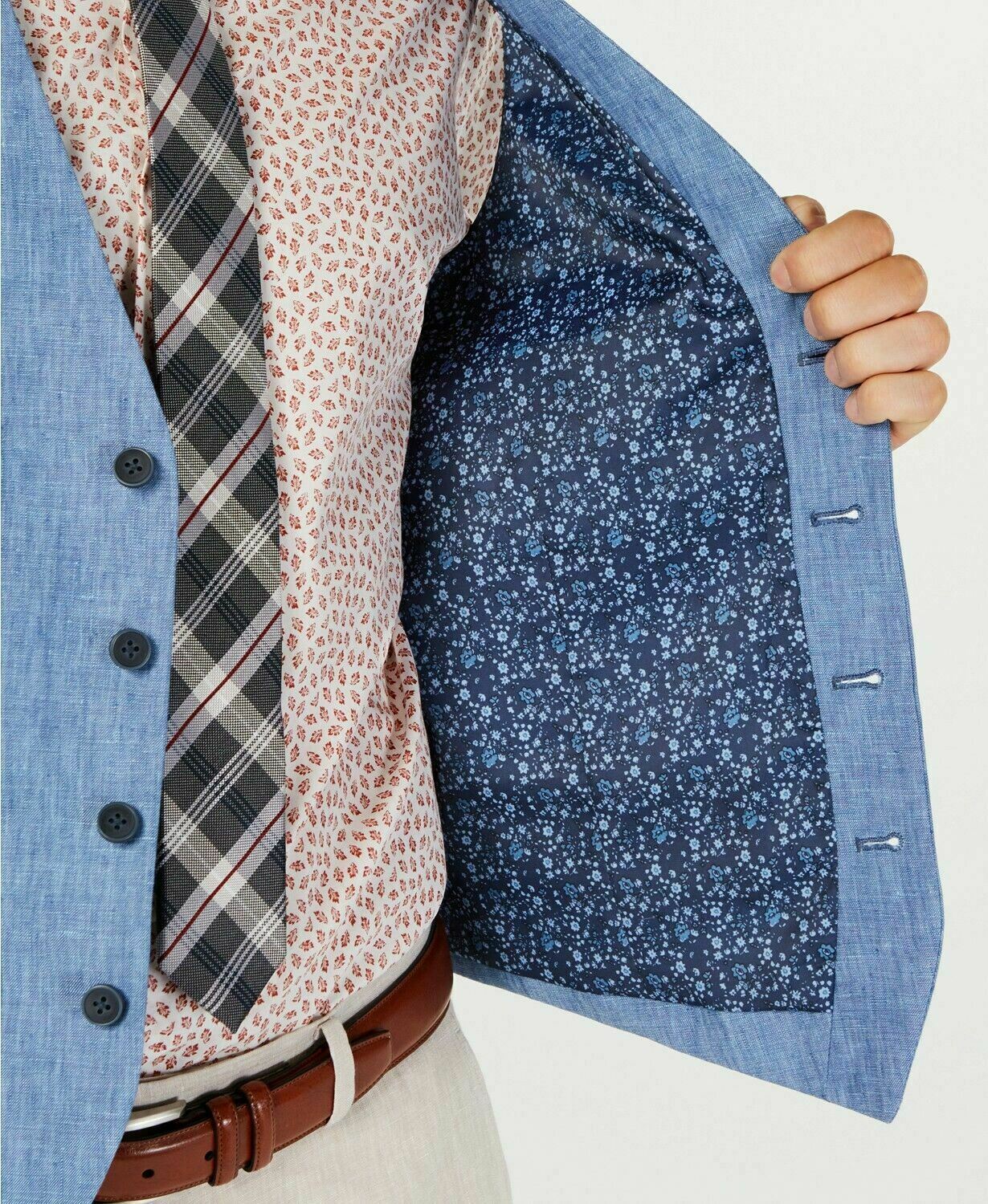 Bar III Mens Slim Fit Chambray Linen Blue Suit Vest Large