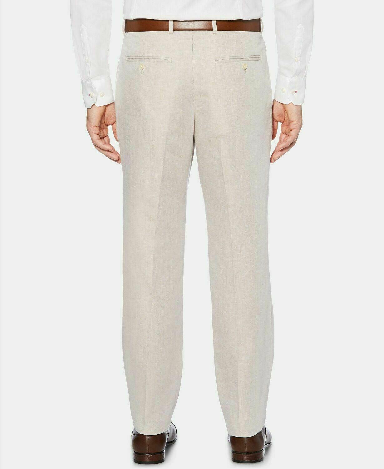 Perry Ellis Mens Modern fit Dress Pants 36 / 29 Off White Solid Linen