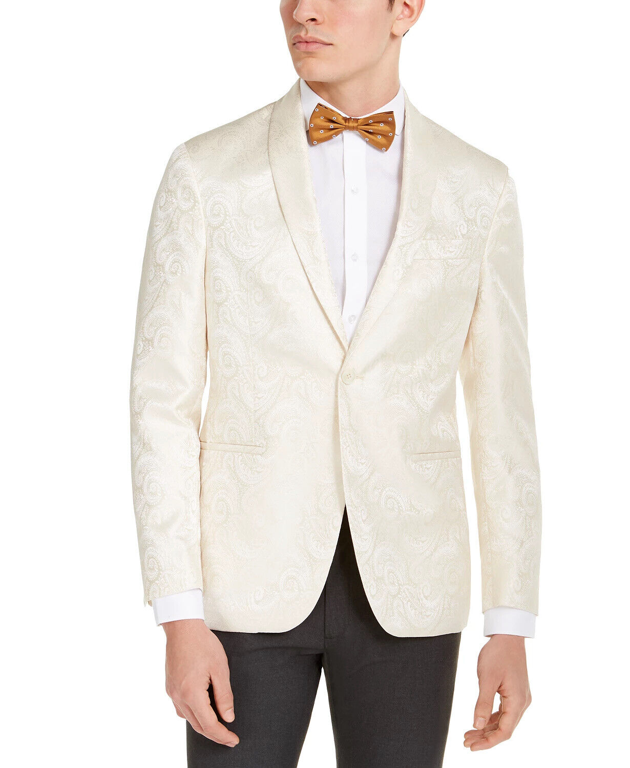Kenneth Cole Reaction Men's Slim-Fit Ivory Paisley Evening Jacket 44R