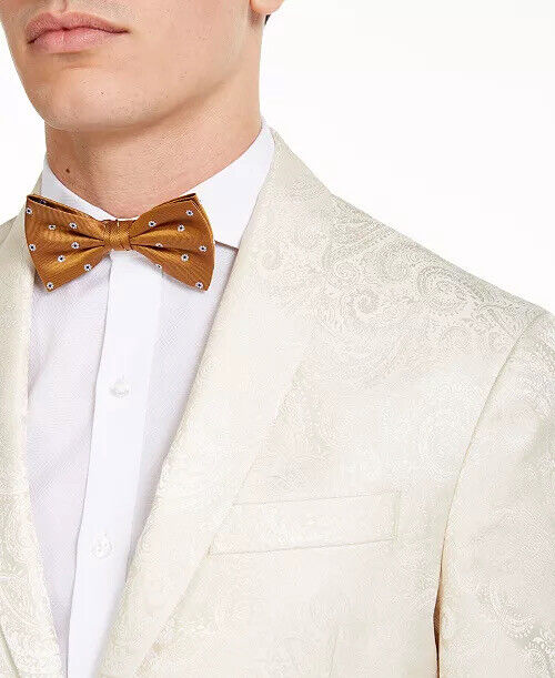 Kenneth Cole Reaction Men's Slim-Fit Ivory Paisley Evening Jacket 44R