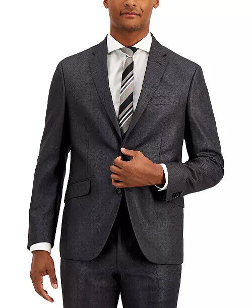 KENNETH COLE REACTION Mens Suit Slim-Fit Jacket 36R Grey Techni-Cole Gunmetal