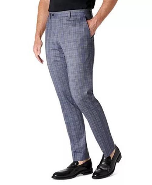 MICHAEL KORS Men's Modern-Fit Plaid Knit Suit Dress Pants Blue 30 X 30