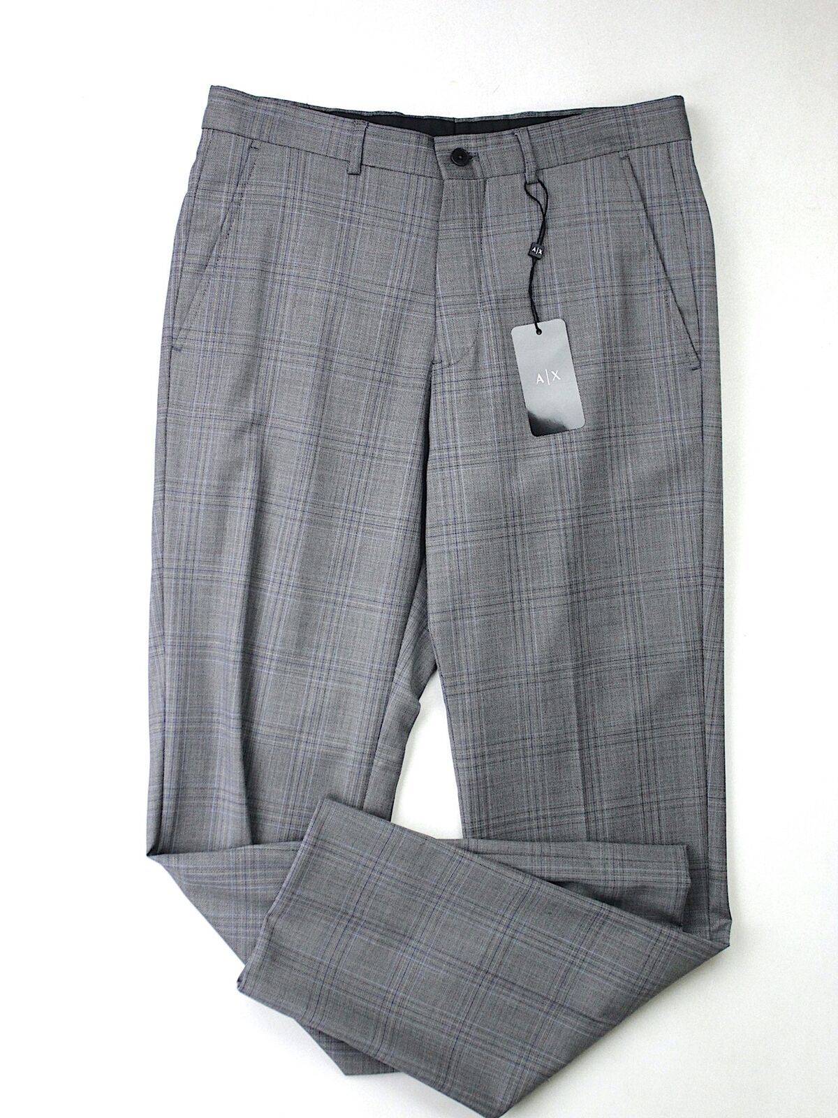 A|X ARMANI EXCHANGE Men's Slim-Fit Dress Pants 36 x 30 Grey / Blue Plaid