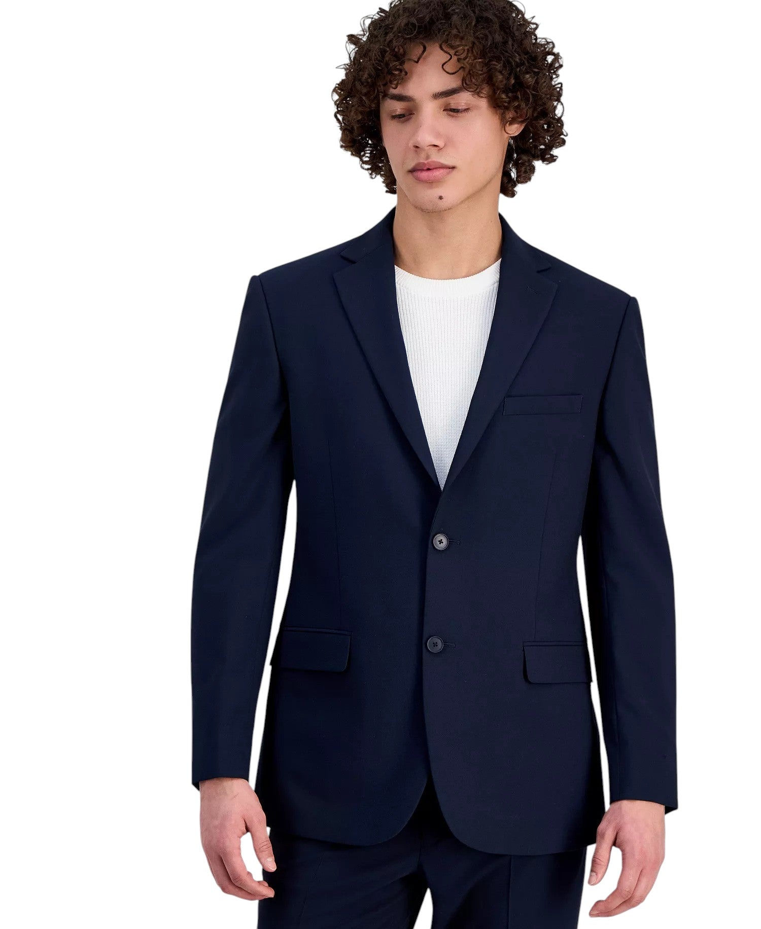 Dkny Mens Modern fit 2 Piece Suit 42 R Pants 35 / 32 Navy Blue Solid