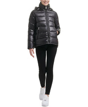 GUESS Womens Hooded Shine Puffer Coat Black Solid XL