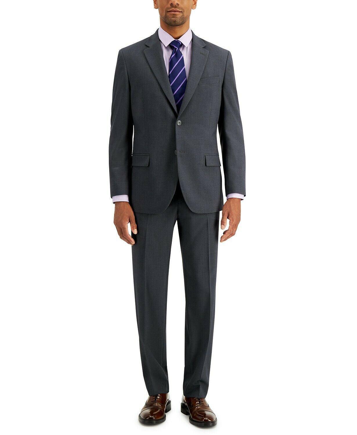 Nautica Mens Modern fit 2 Piece Suit 38 R / 30 Waist Charcoal Grey Solid Stretch