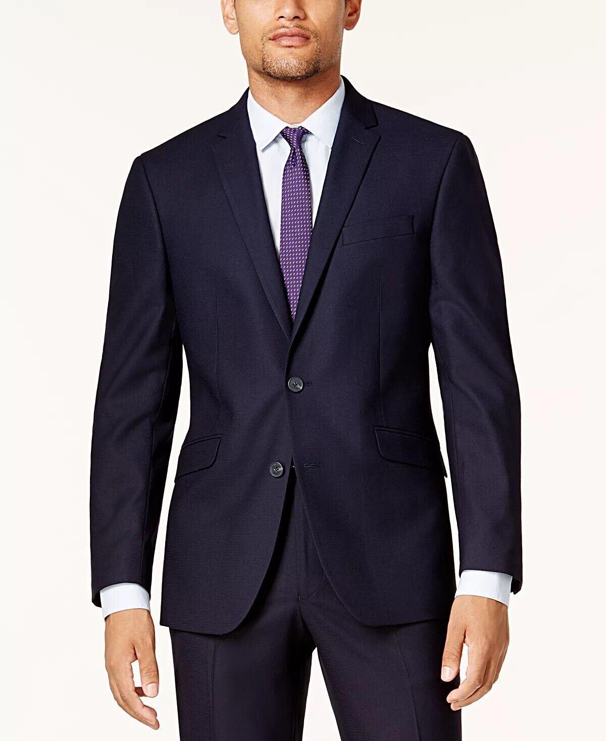 Kenneth Cole Mens Slim fit 2 Piece Suit 42 R / 35 Waist Navy Blue Solid