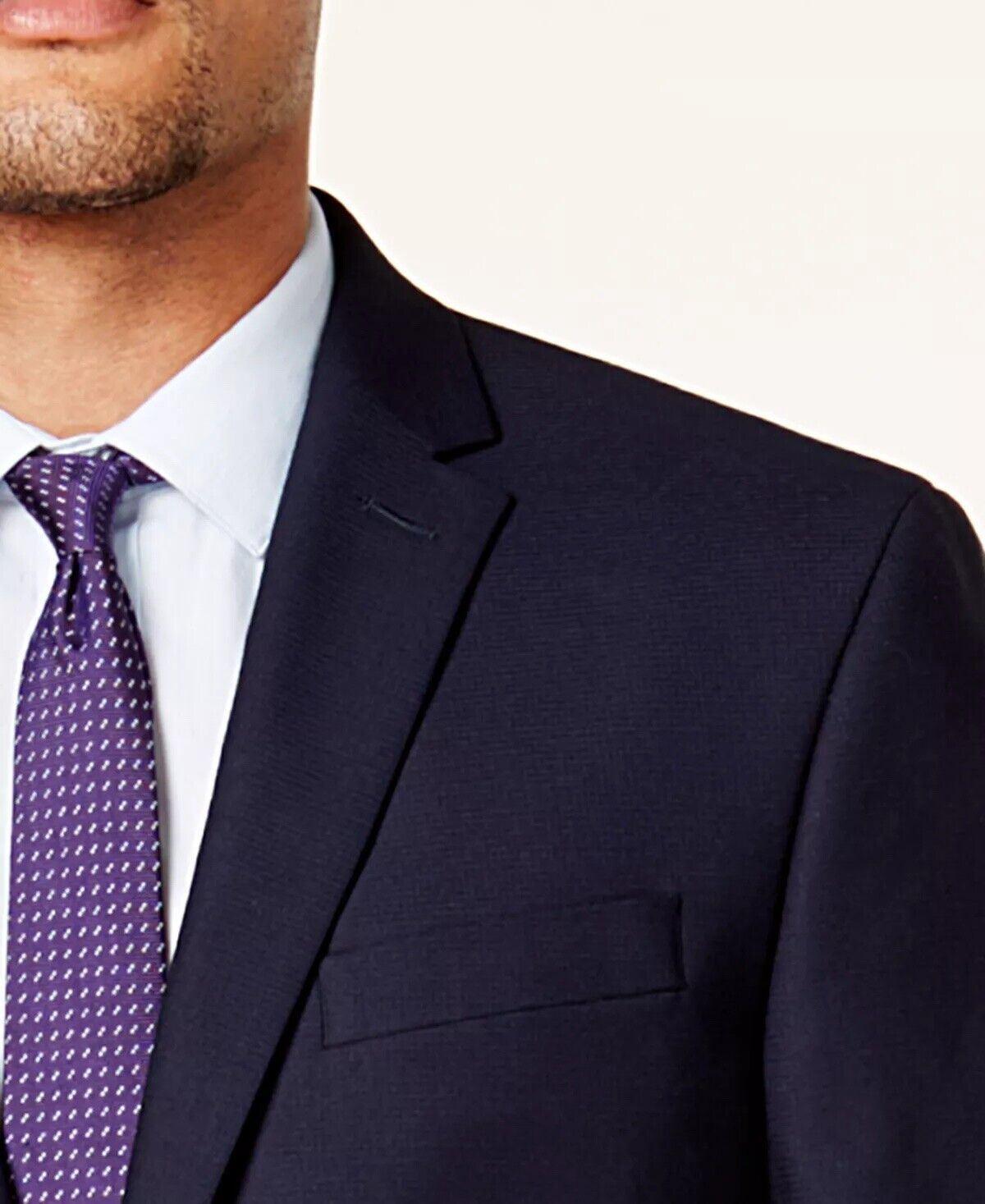 Kenneth Cole Reaction Mens Slim 2 Piece Suit 36 S / 29 Waist Navy Blue Stretch