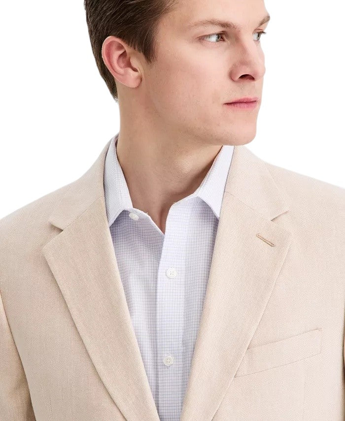 Nautica Men's Modern-Fit Herringbone Cotton & Linen Blazer Sport Coat 42 L Tan