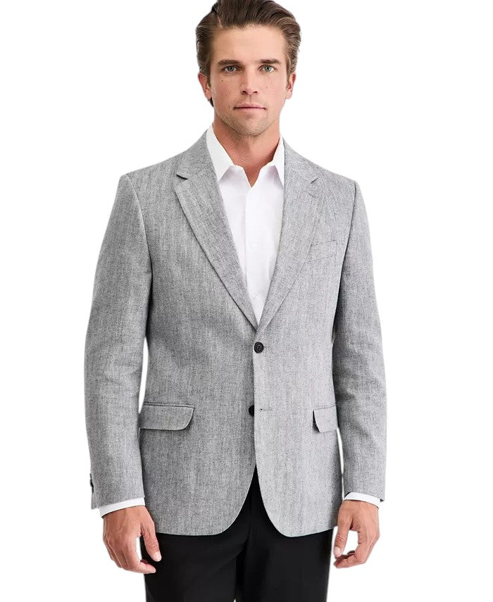 Nautica Mens Modern fit Linen Cotton Sport Coat Blazer 38 R Grey Herringbone