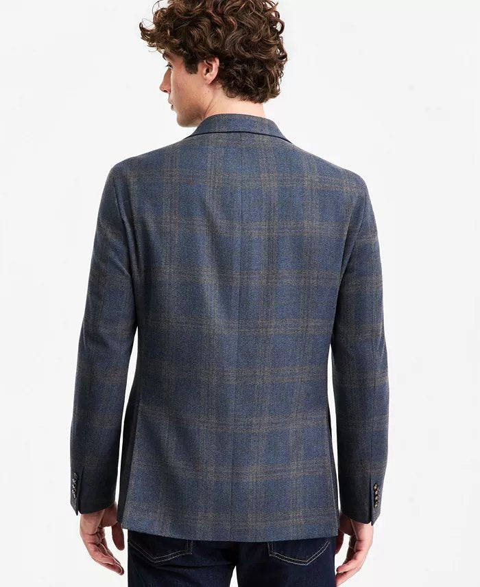 Tommy Hilfiger Mens Modern fit Sport Coat Blazer 40 S Navy Blue Brown Plaid