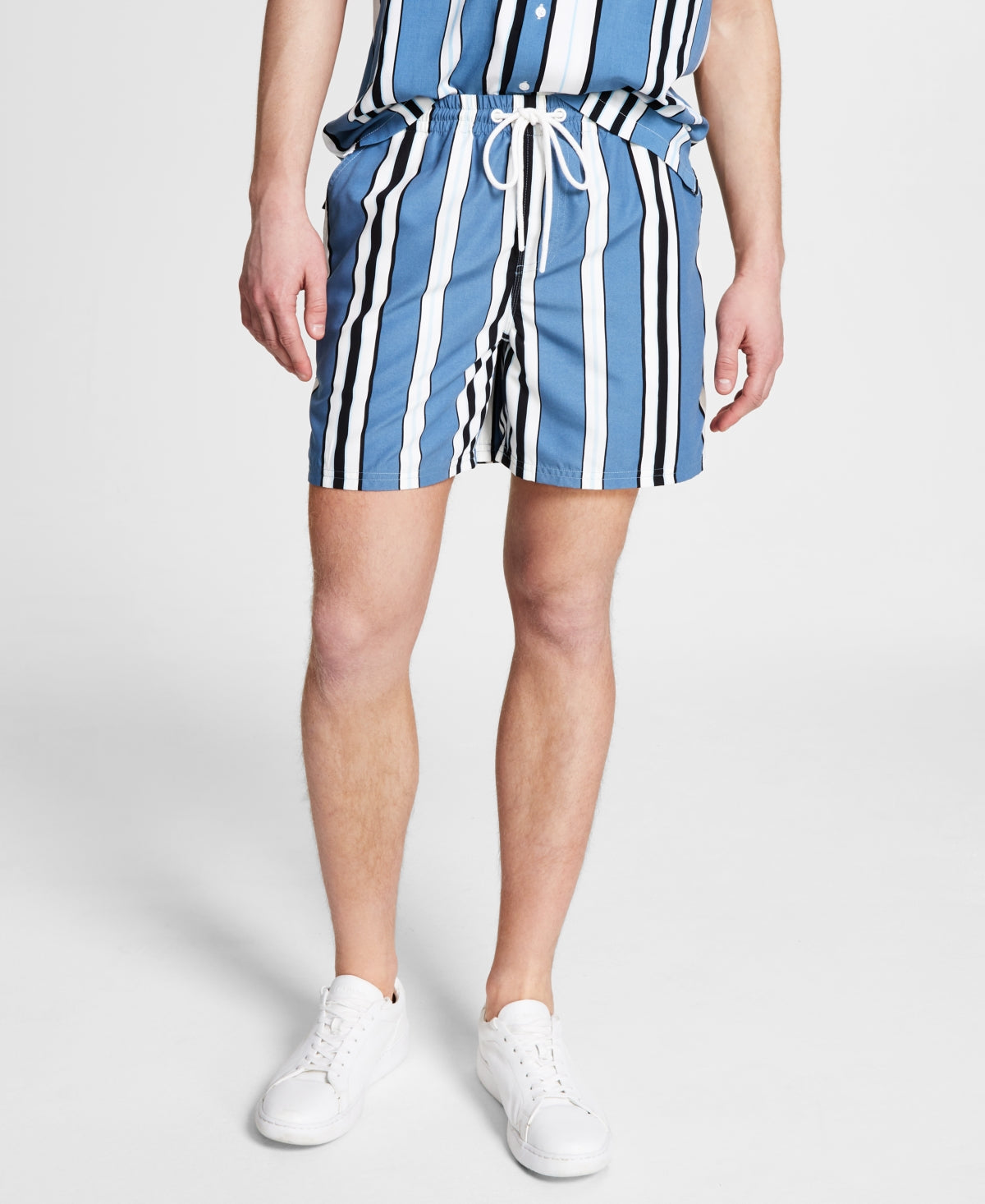 And Now This Mens Relaxed fit Stripe Drawstring Shorts  Blue Medium