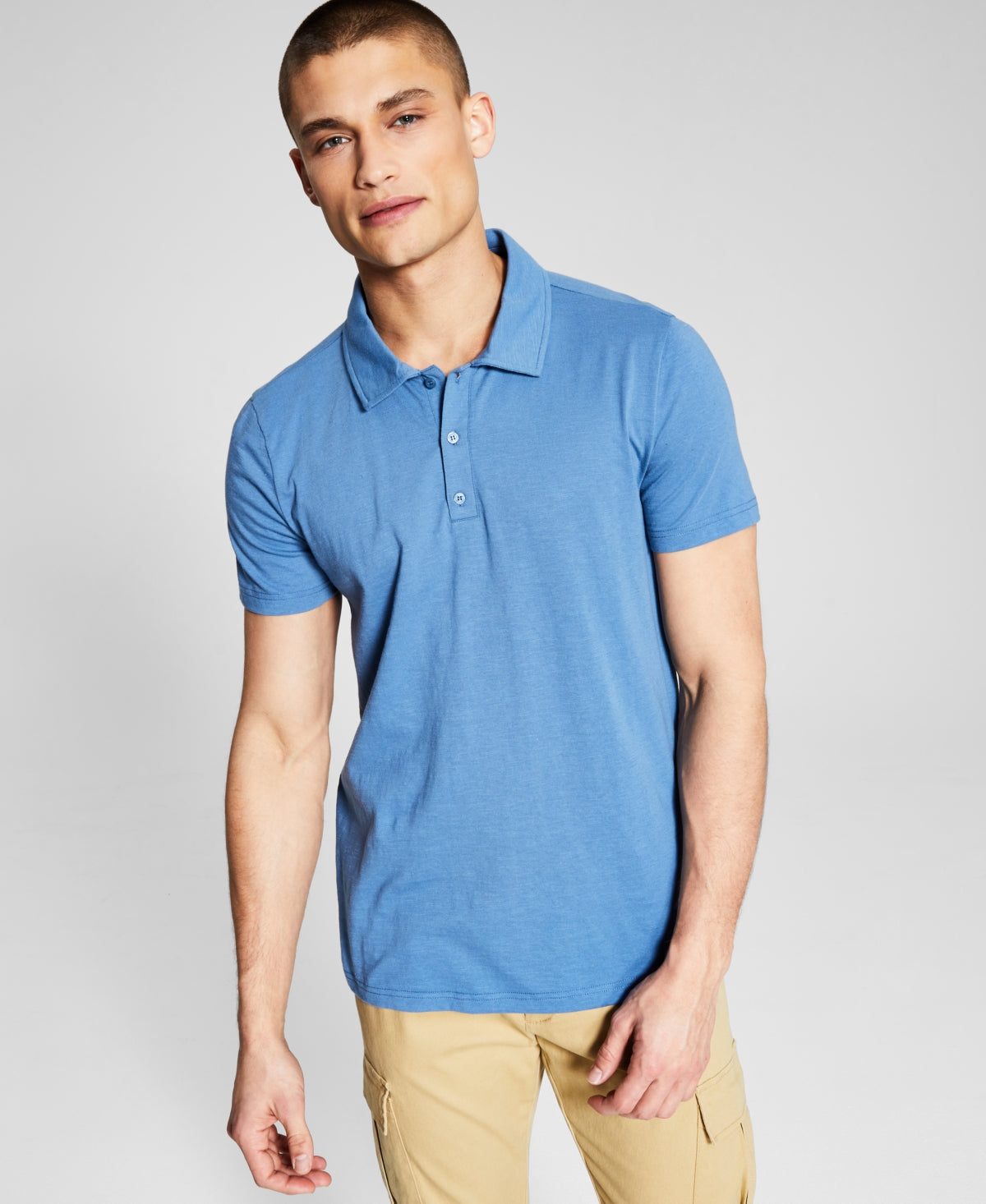 And Now This Men's Knit Short Sleeve Polo Shirt Copen Blue Small