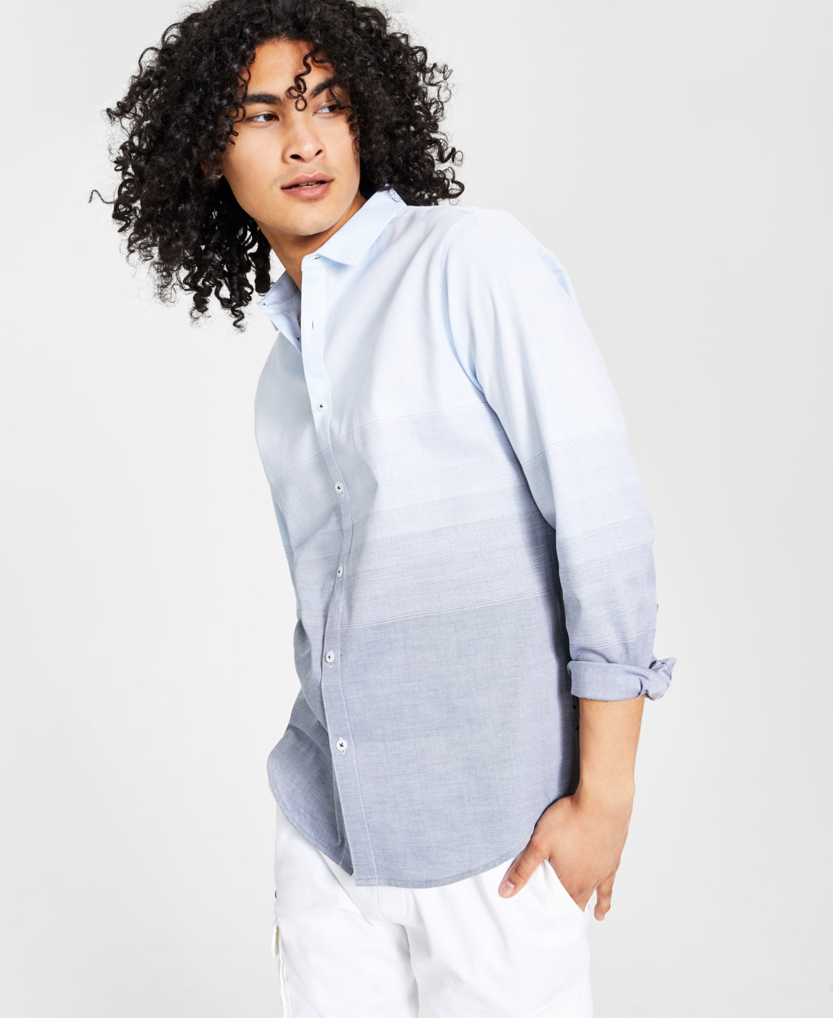 International Concepts Mens Ombre Long Sleeve Button Down Shirt Blue 2XL