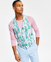 Bar III Men's Slim Fit Floral Print Suit Vest Blue Pink Medium