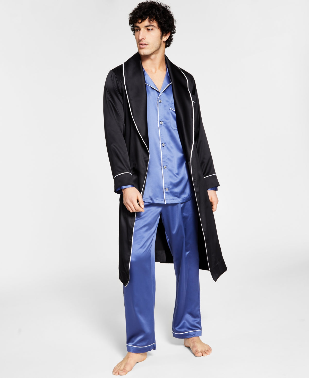 INC International Concepts Men's Satin Pajama Robe  Deep Black Medium