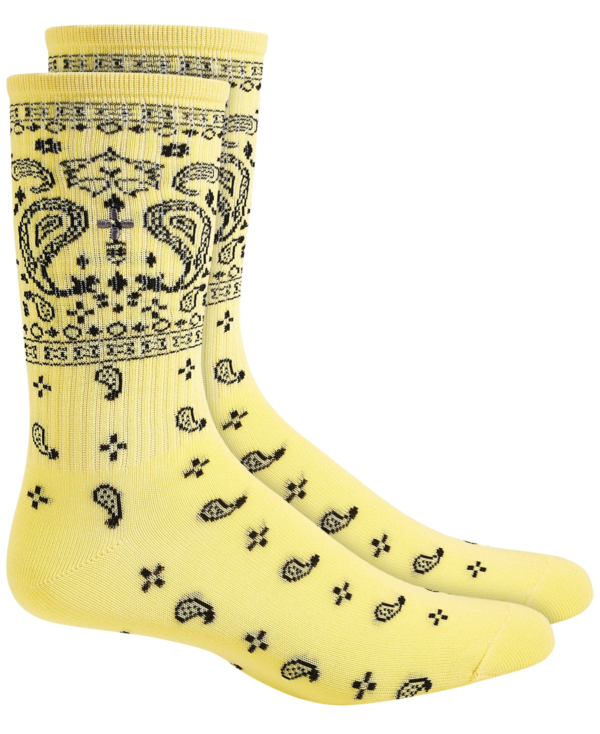 Sun + Stone Men's Bandana print Crew Socks  Yellow One Size Reg