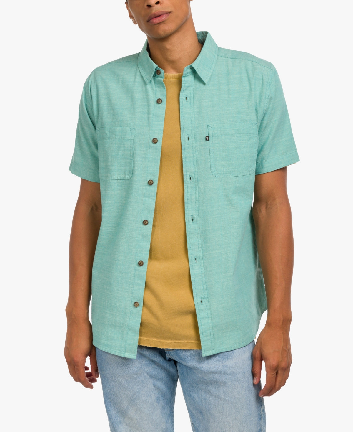 JUNK FOOD Men's Hughes Short Sleeve Button Up Shirt Turquoise Small