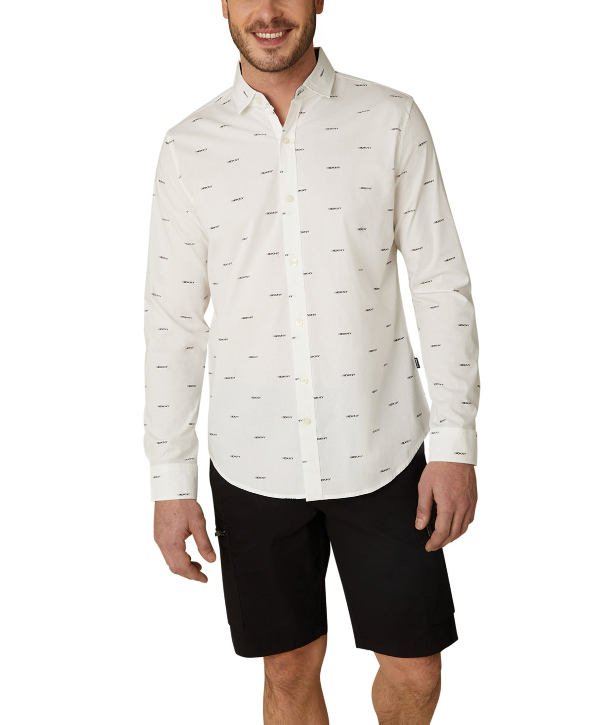 DKNY Mens Long Sleeve Button Down Shirt Beekman White Small