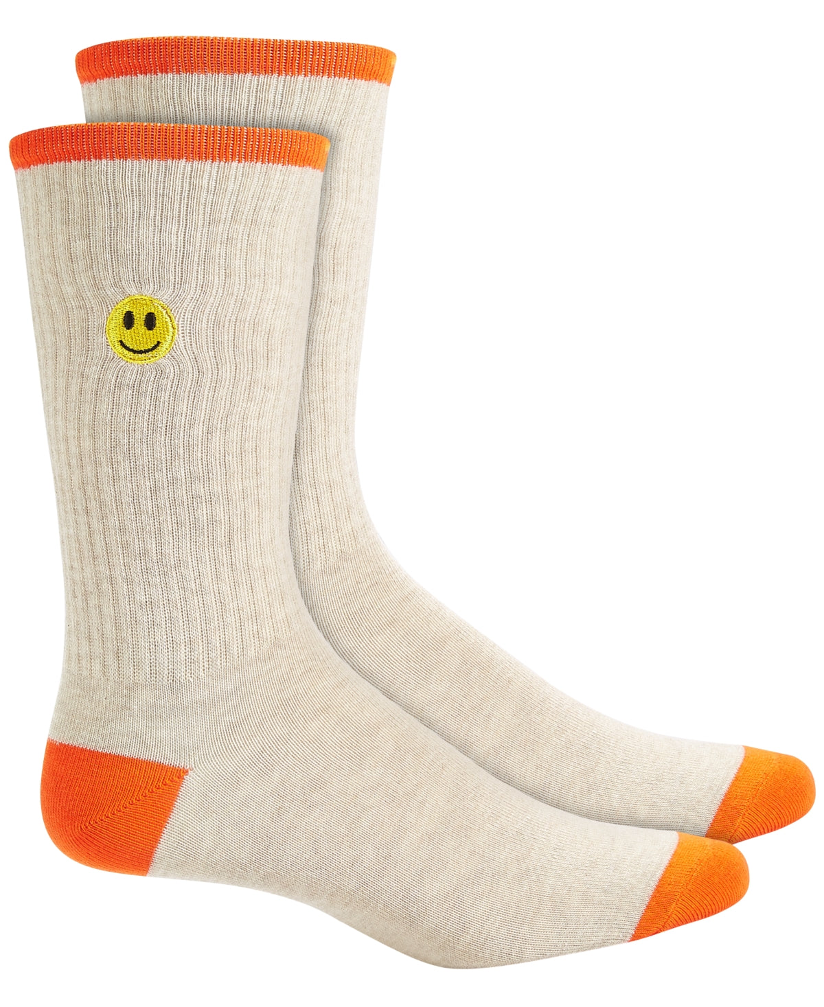 Sun Stone Mens Beige Crew Socks Smiley Design OS