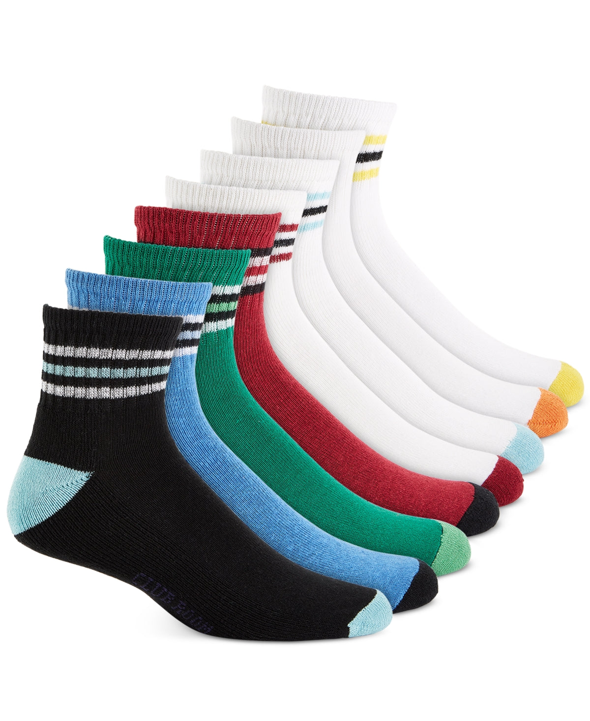 Club Room Men's 8 Pack White Stripe Quarter Socks  Osfa Reg