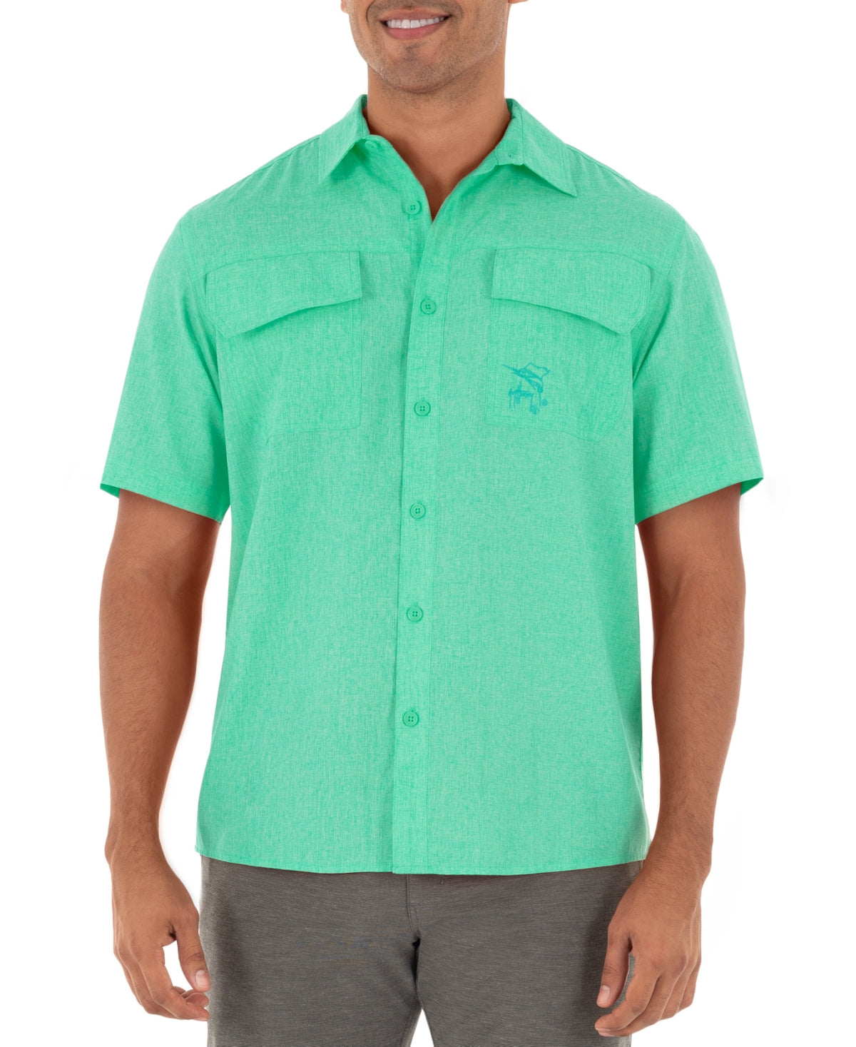 Guy Harvey Men's Heathered Textured Fishing Shirt Green Small New
