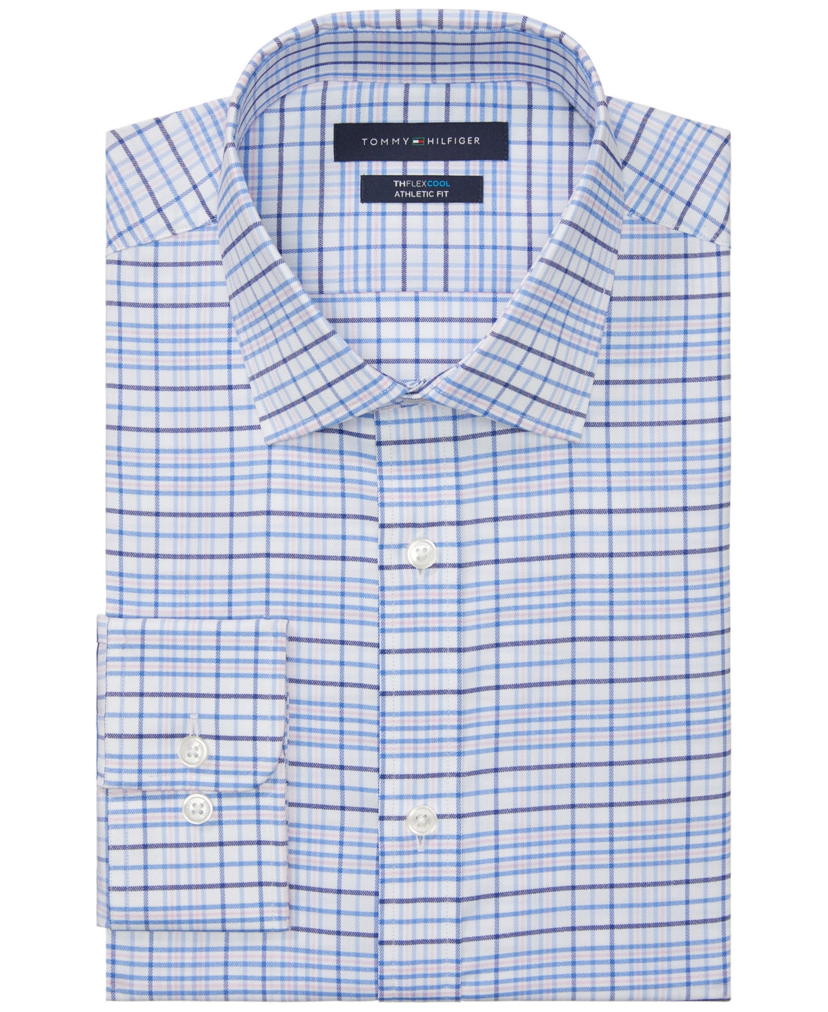 Tommy Hilfiger Men's Flex Cool Athletic Fit  Dress Shirt Blue Plaid  15.5 32 33