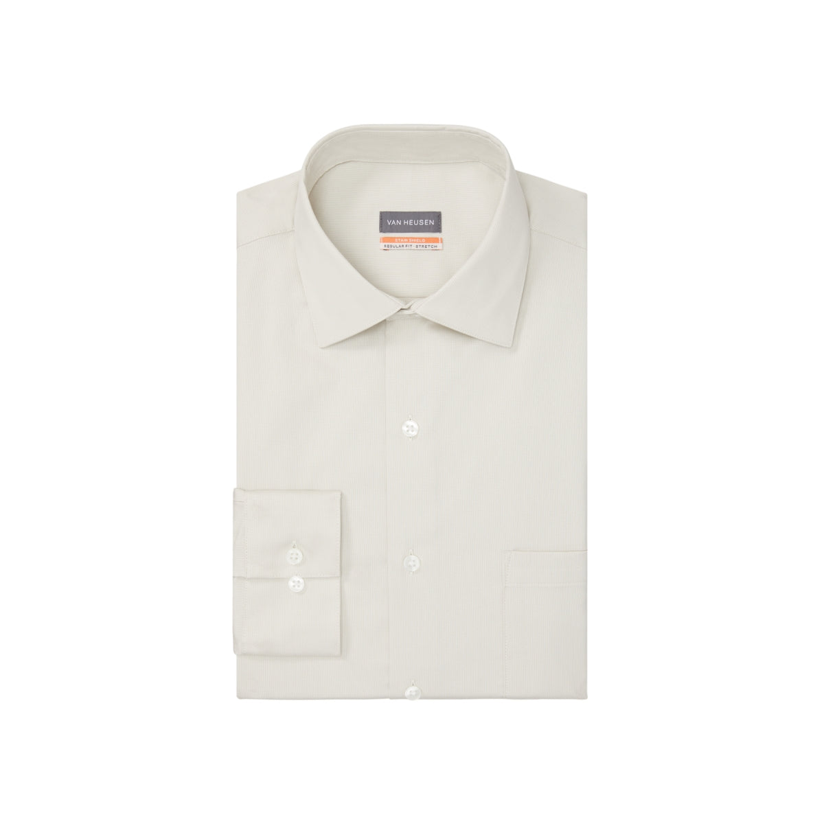 Van Heusen Men's Stain Shield Regular Fit Dress Shirt Beige Oat Medium 15 15.5