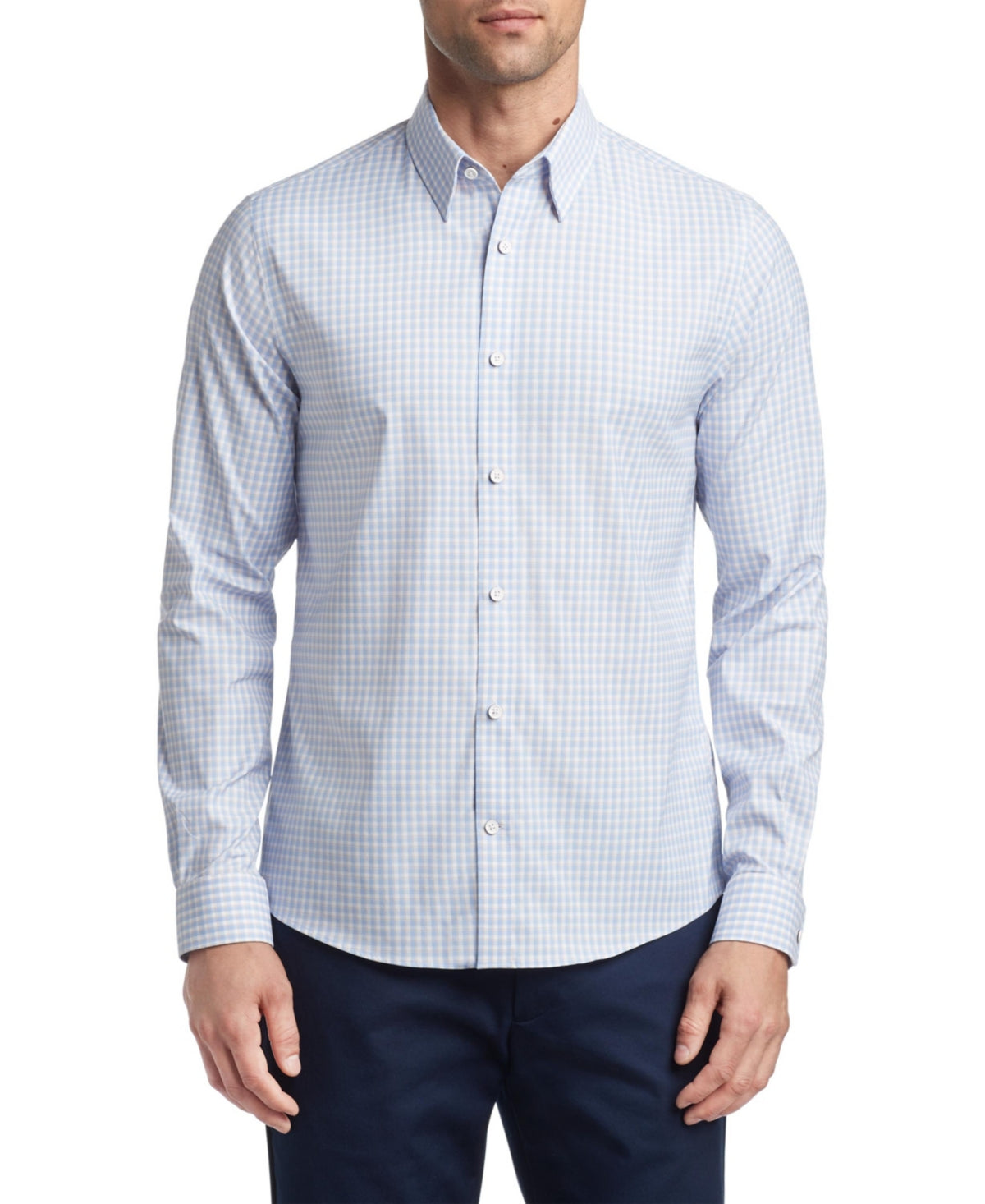Tommy Hilfiger Men's No-Tuck Slim Fit Stretch Dress Shirt Medium Classic Blue