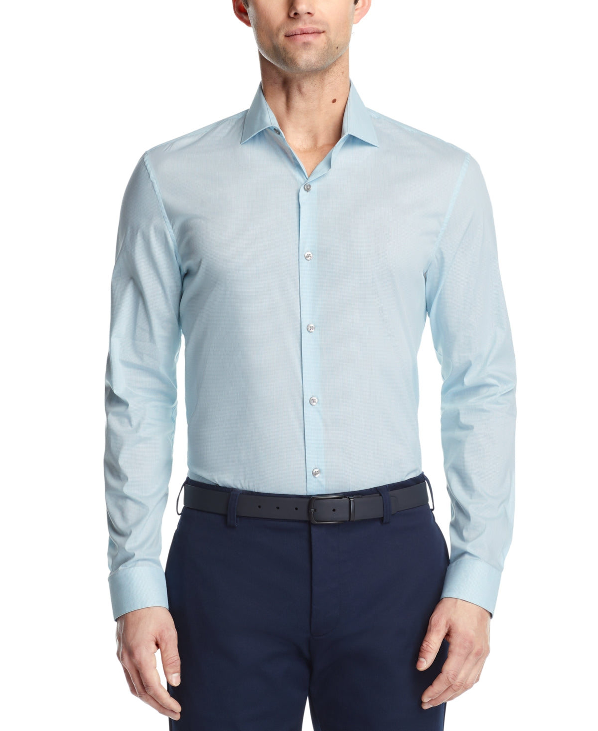 Calvin Klein Men's Extra Slim Fit Button Down Dress Shirt Light Blue Small