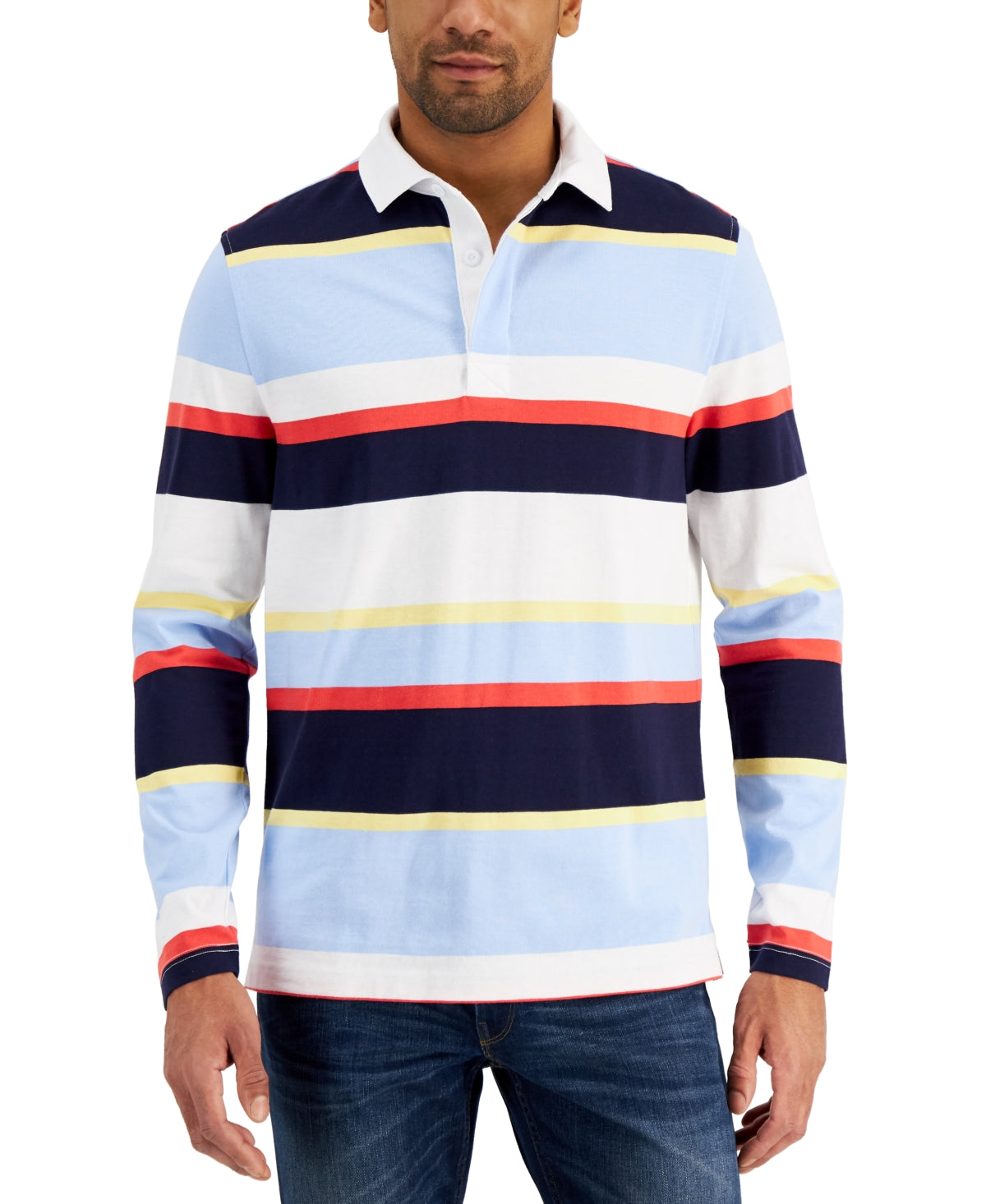Club Room Men's Regular fit Stripe Rugby Shirt Dark Blue Xxl