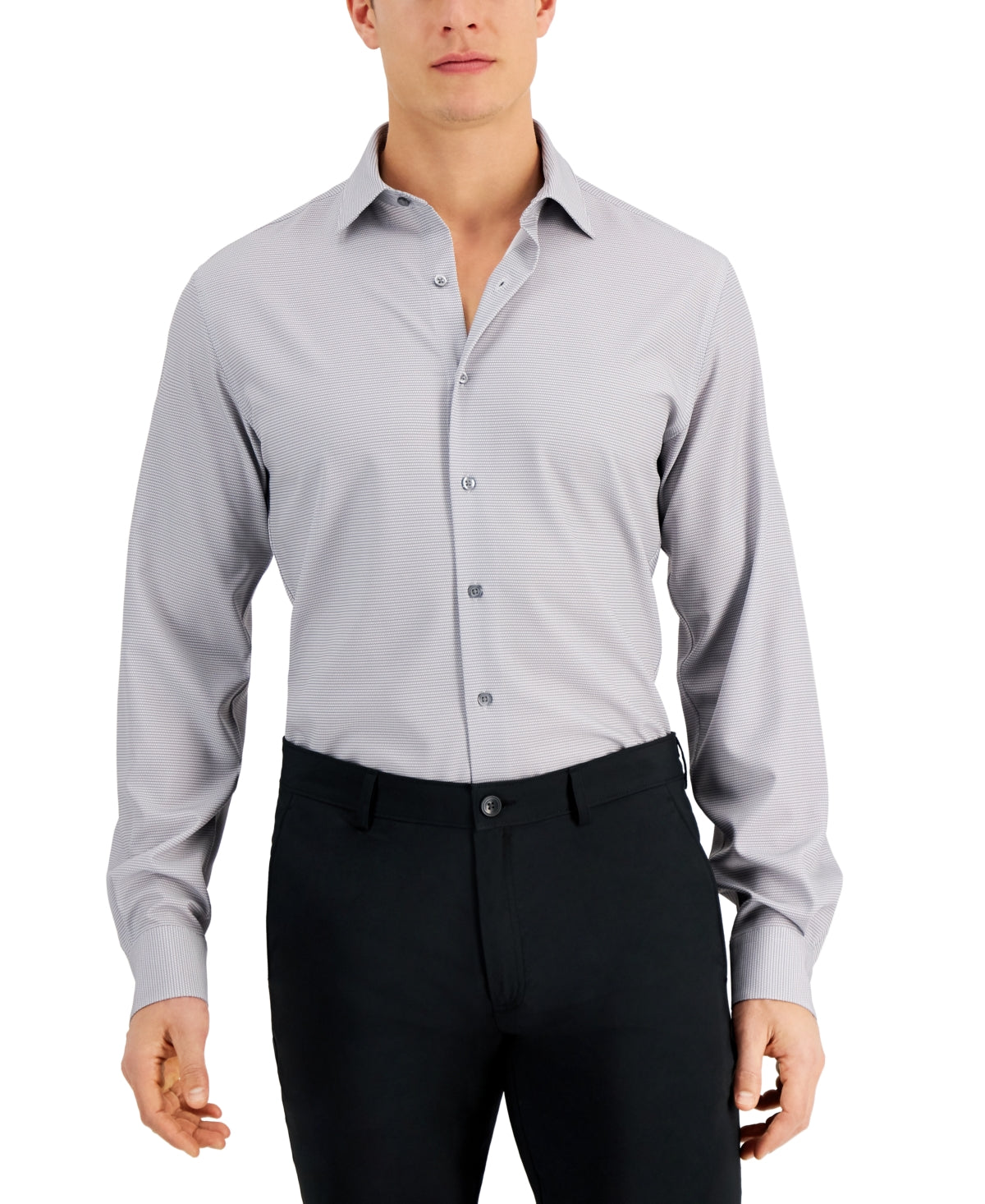 Alfani Men's Slim Fit 4Way Stretch Geo Print Dress Shirt Grey  14-14.5 / 32-33