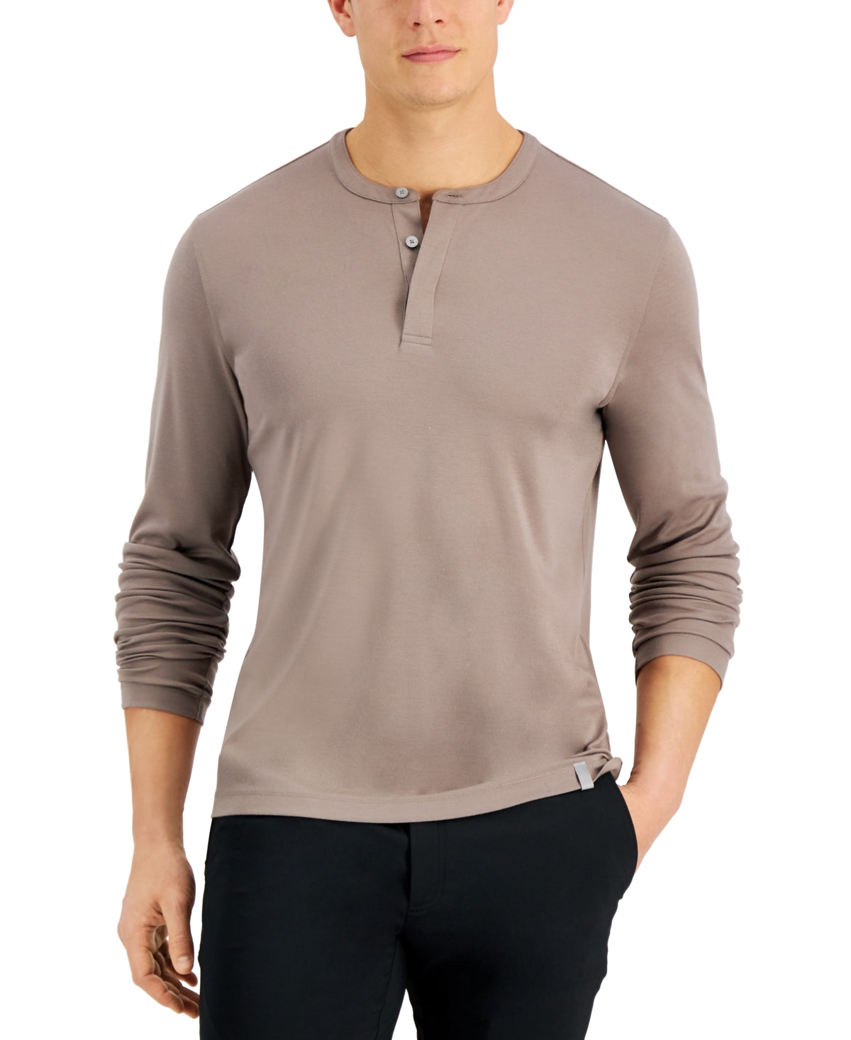 Alfani Men's Alfatech Solid Henley Dark Beige Xl