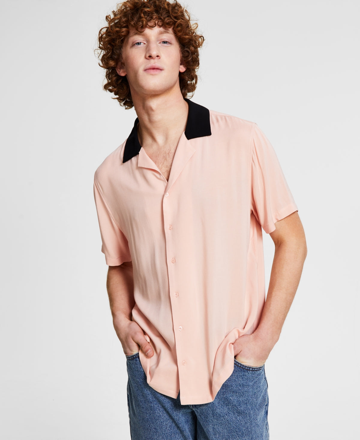 And Now This Men's Regular fit Bowling Shirt  Dusty Pink Medium