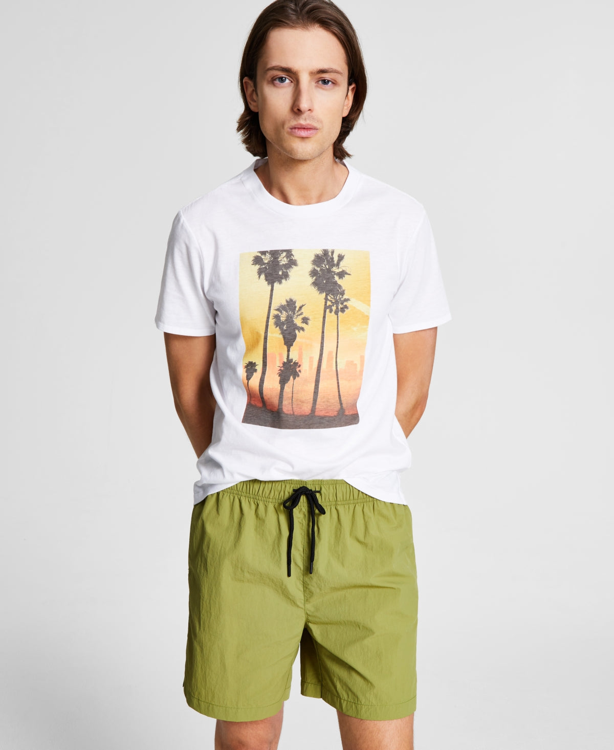And Now This Mens Regular-Fit Solid Drawstring Shorts Iguana Green XL