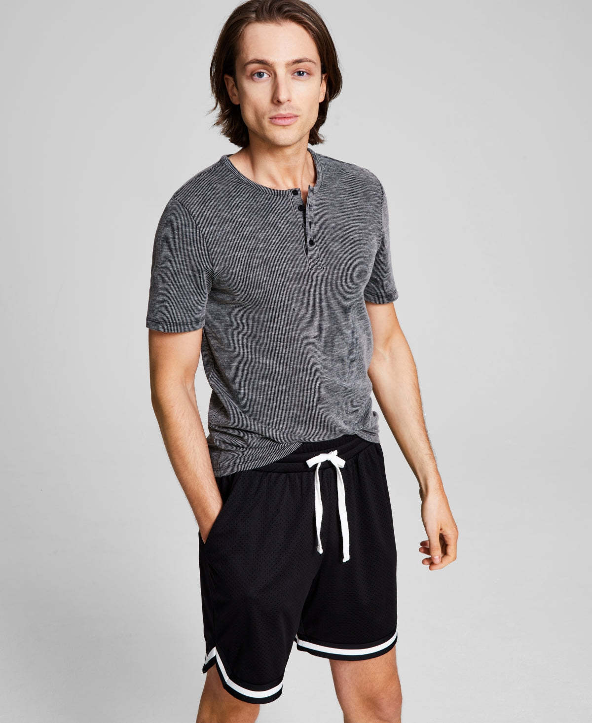 And Now This Men's Soft Knit Henley T Shirt Heathered Grey XL