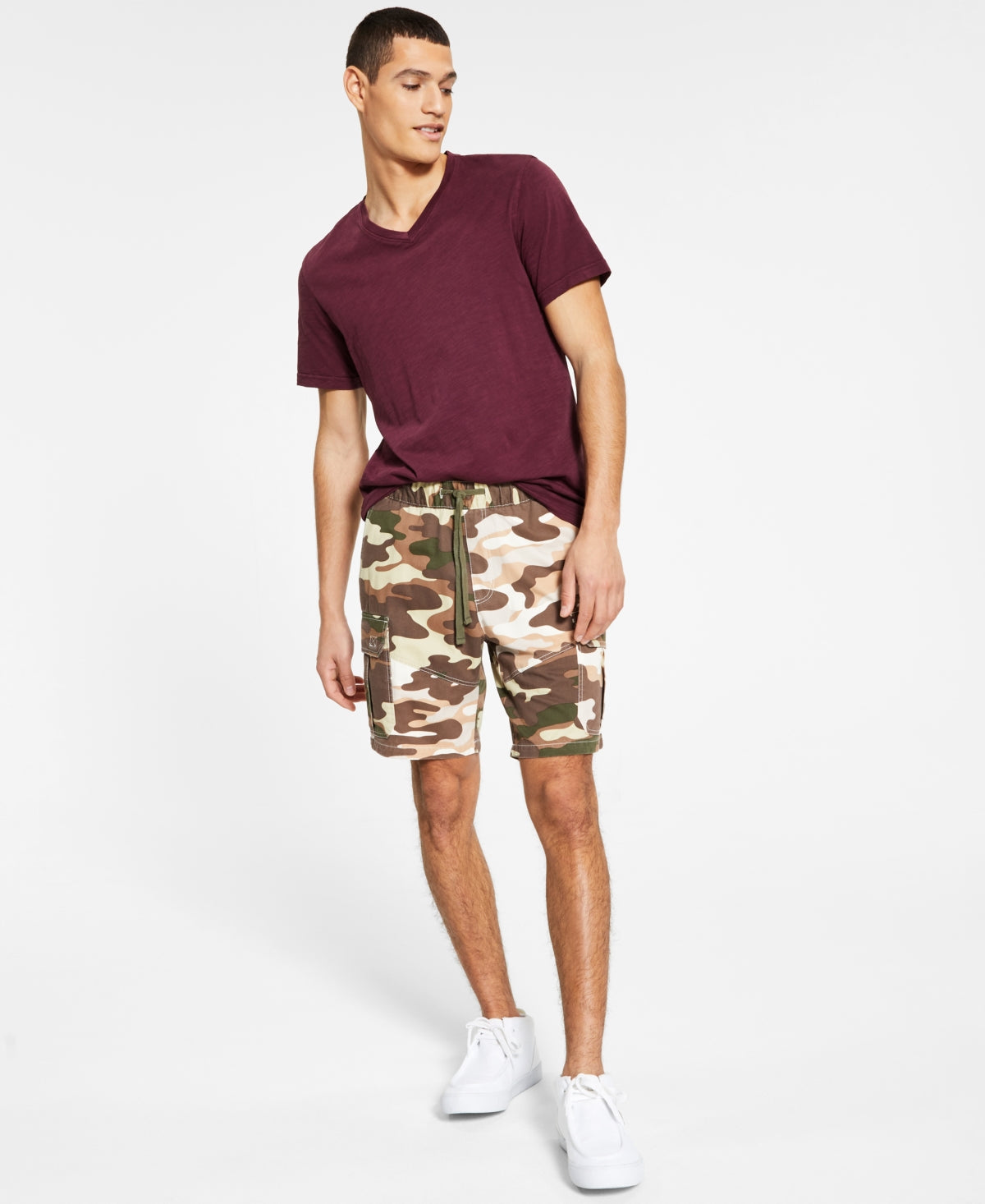 Sun + Stone Men's Camo-Print Shorts Camo Brown Large