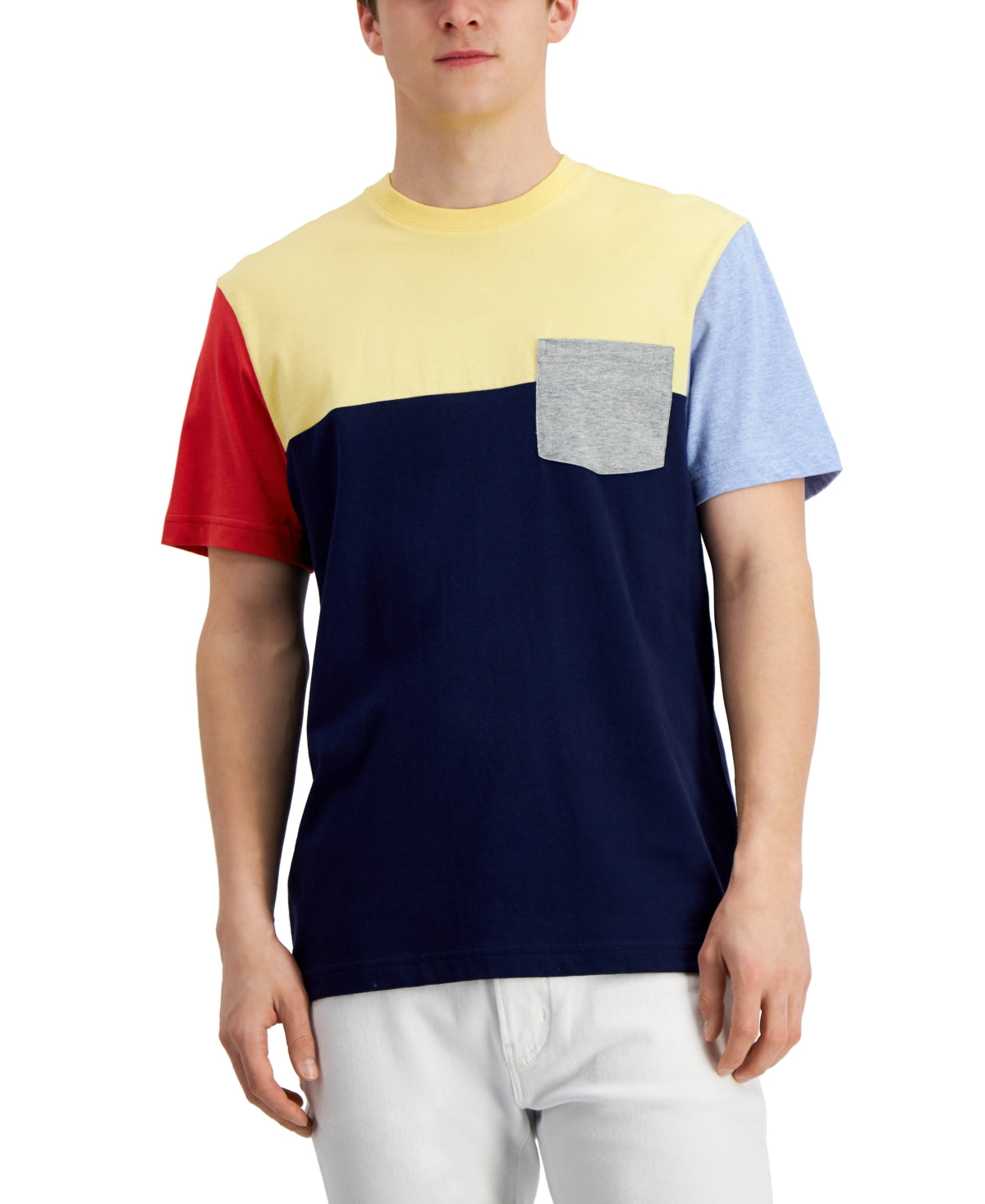 Club Room Men's Colorblock Crewneck Short Sleeve T Shirt Navy Blue 2XL